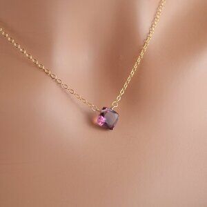 Plum Quartz Cushion Cut Gold Necklace